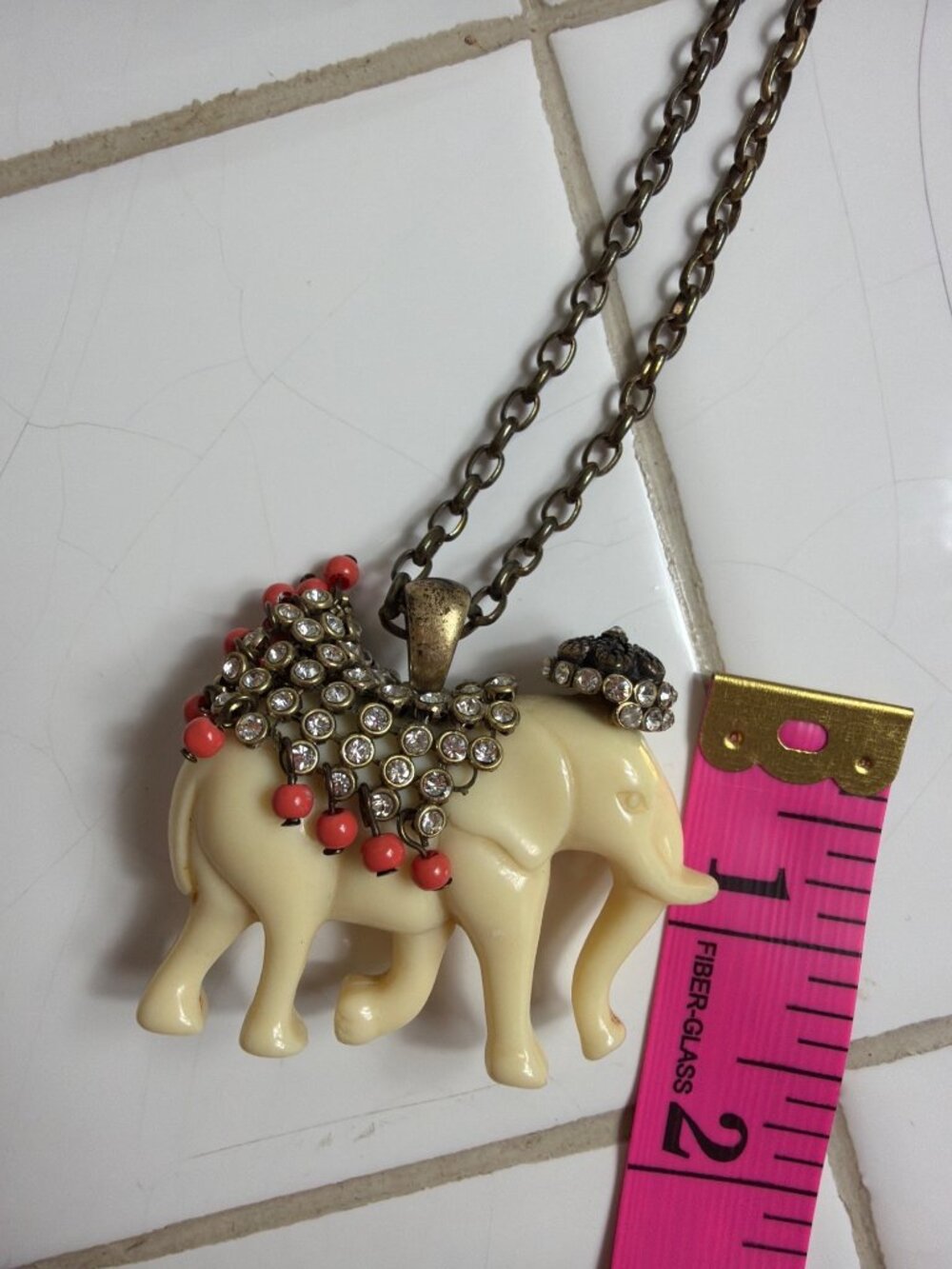 J.Crew Elephant Necklace Statement Pendant Boho Vintage style Patina - Picture 5 of 11